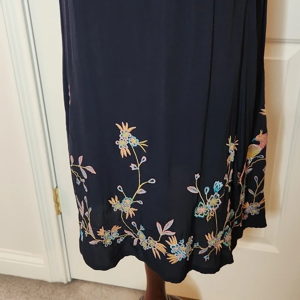 Loft Navy Blue Embroidered Floral Bird Norway Shift Dress  Size XS - Picture 7 of 11